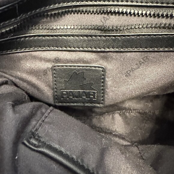 PAJAR Canada Metallic Silver Puffer Tote Bag Faux Shearling Trim Quilted Handbag - Picture 13 of 16